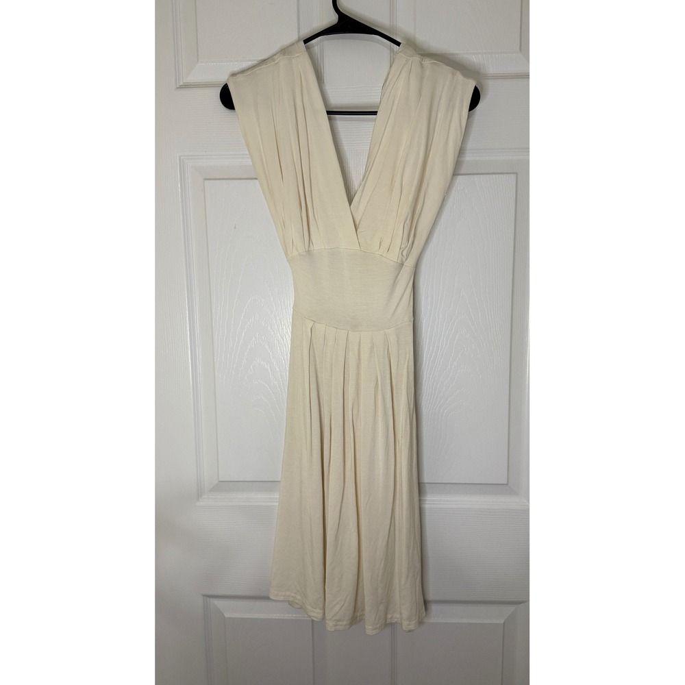 H&M Grecian V-Neck Dress Womens 4 Cream Pleated Tie Back Neutral Sleeveless